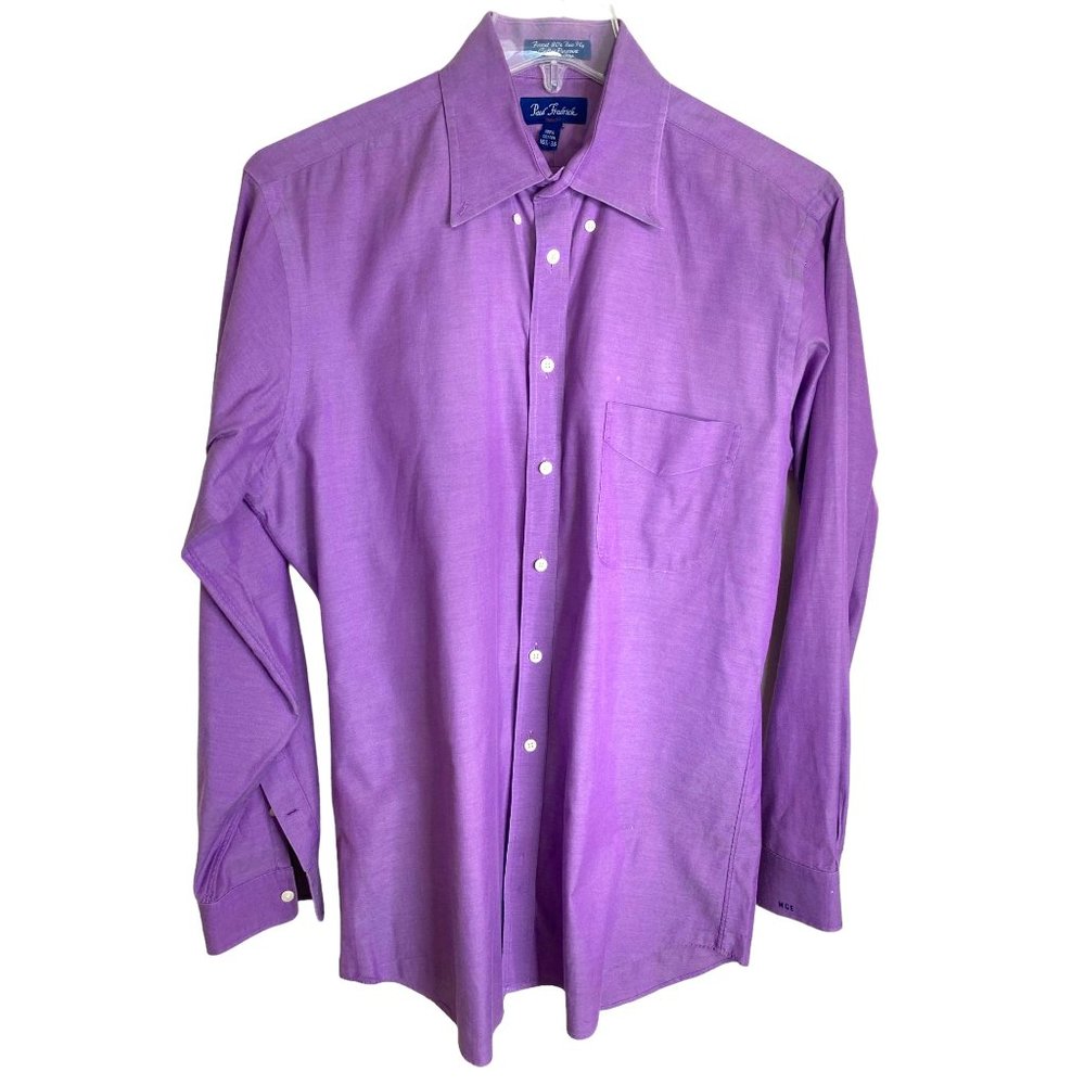 Paul Fredrick Mens Purple Dress Shirt 16.5 36 Trim Fit Cotton Professional Party